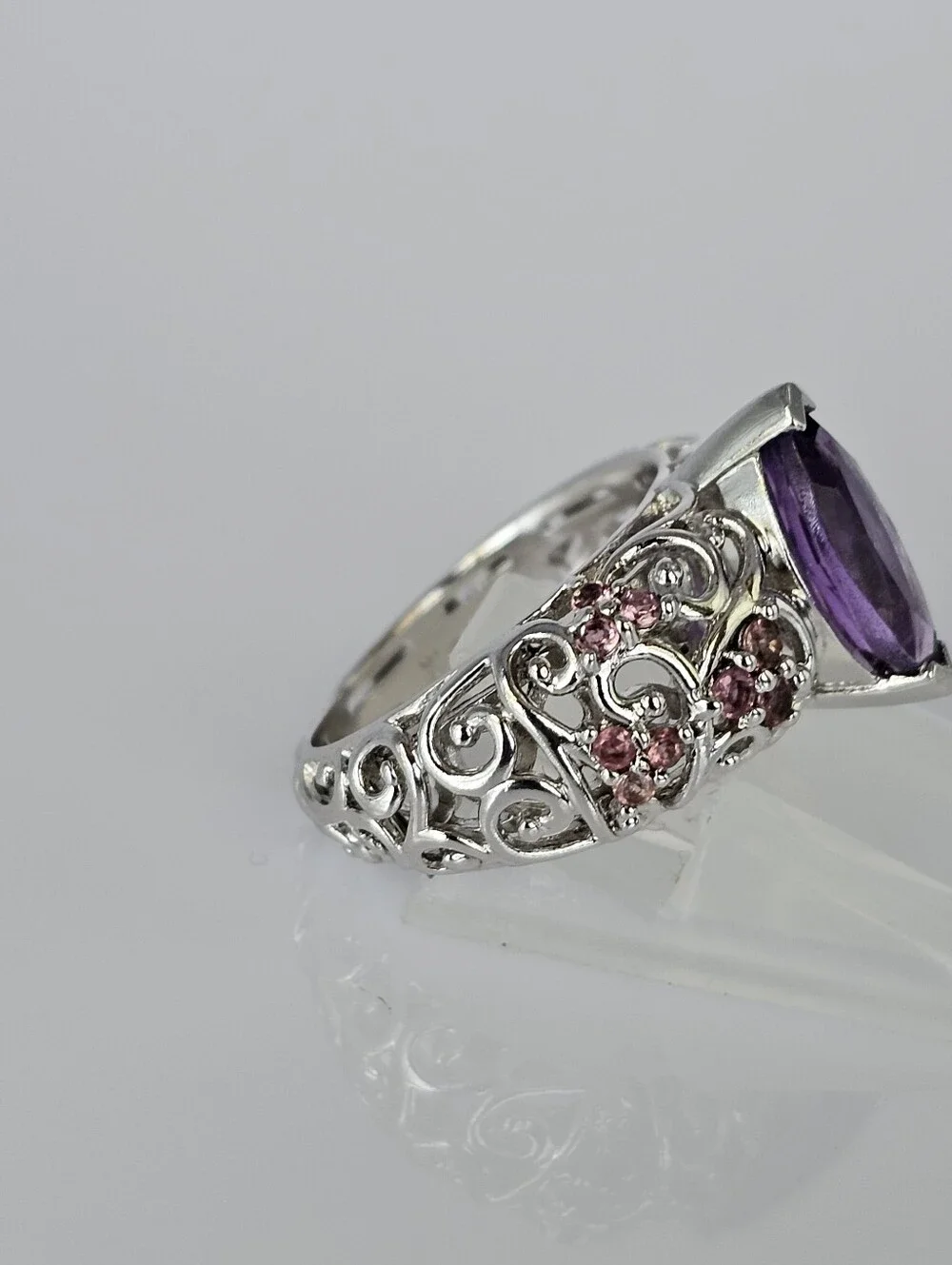 Retired Victoria Wieck Amethyst & Pink Tourmaline Ring Sterling Silver Size 6!